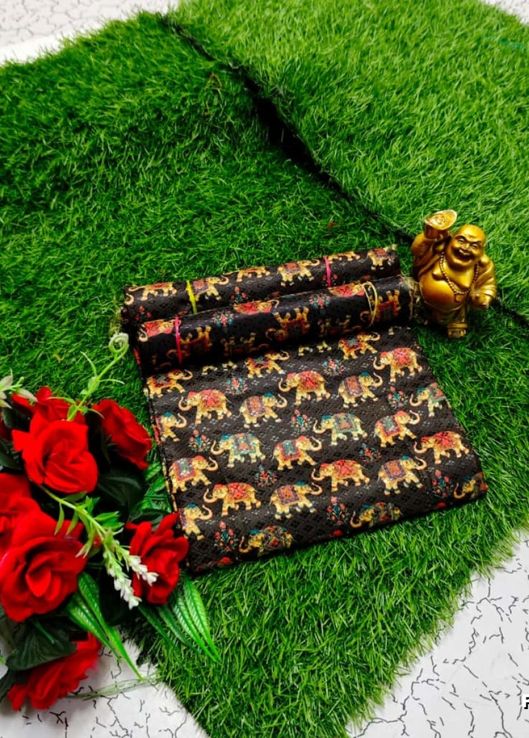 Designer Multi-Color Floral Print Blouse Fabric - BLACK (7)