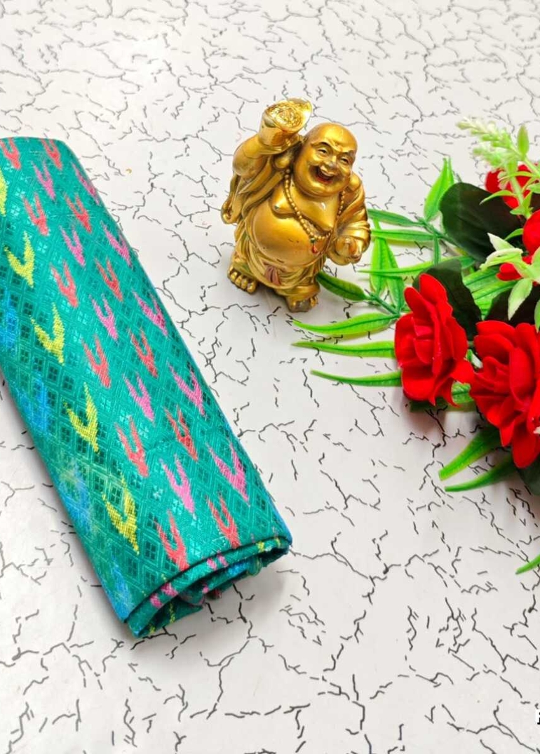 Designer Multi-Color Floral Print Blouse Fabric - TEAL COLOUR (1)