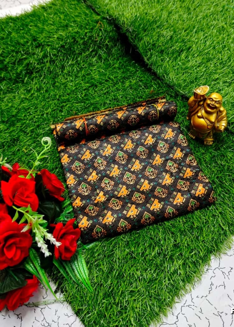 Designer Multi-Color Floral Print Blouse Fabric - BLACK (8)