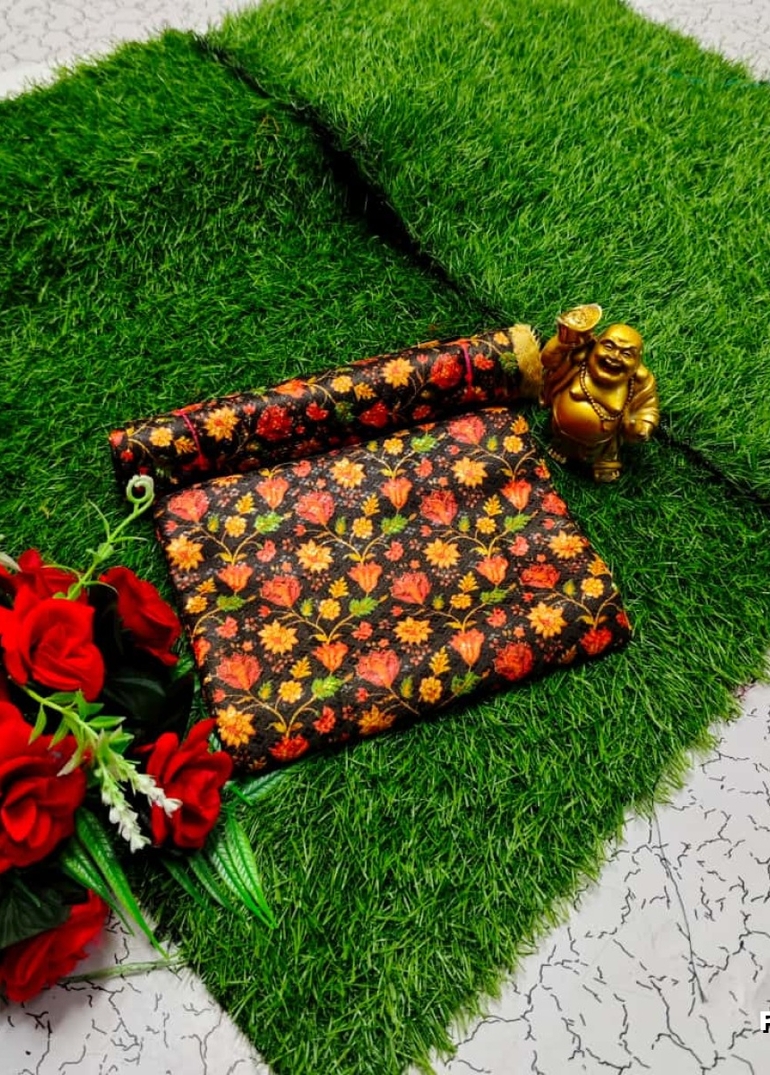 Designer Multi-Color Floral Print Blouse Fabric - BLACK (9)