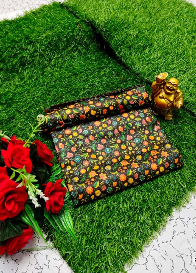 Designer Multi-Color Floral Print Blouse Fabric - BLACK (10)