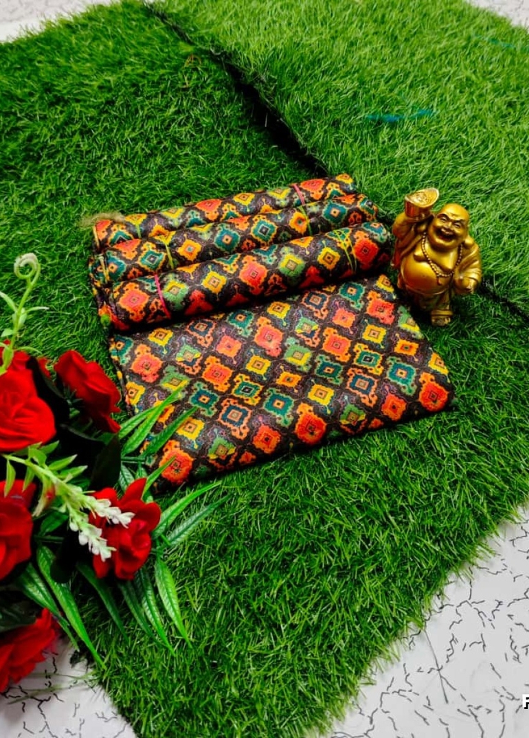 Designer Multi-Color Floral Print Blouse Fabric - BLACK (15)