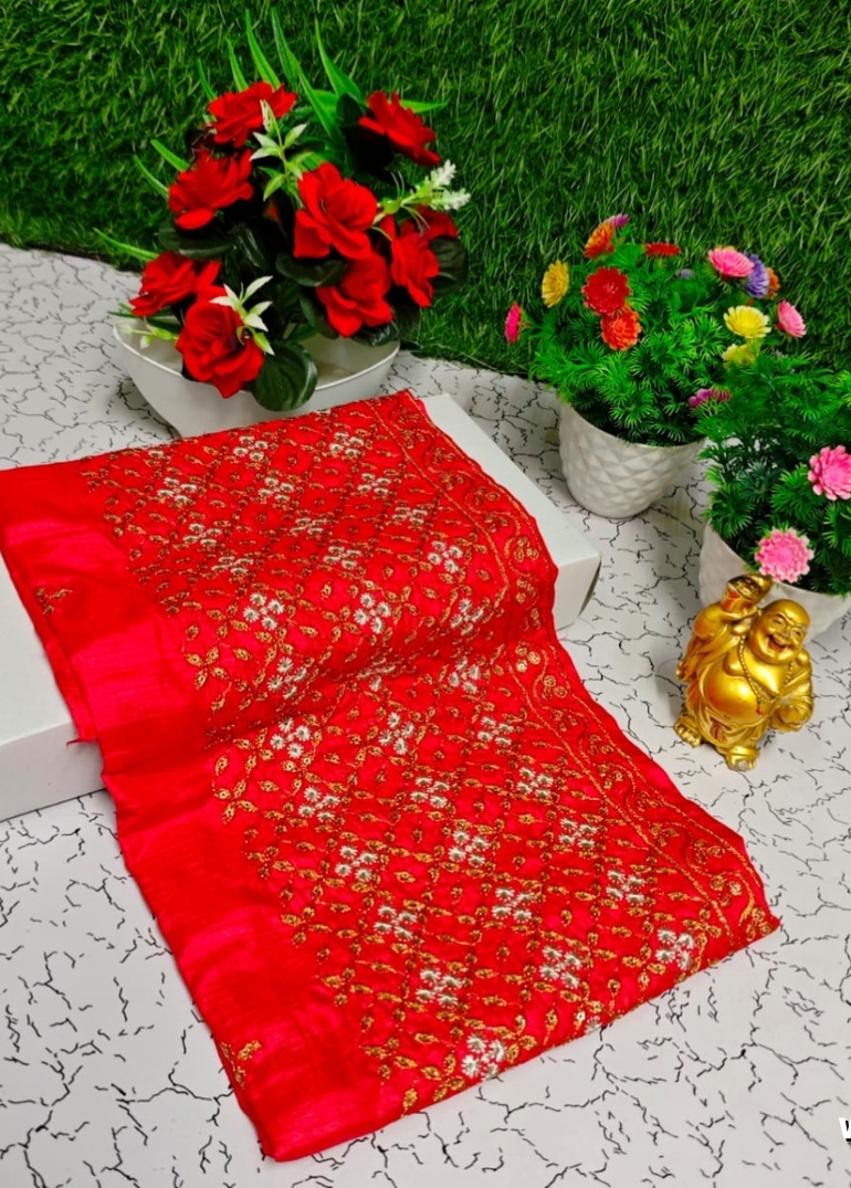 Luxurious heavy work blouse fabric with floral goldwork jaal border - DARK PINK (9)