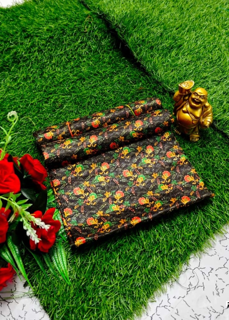 Designer Multi-Color Floral Print Blouse Fabric - BLACK (16)