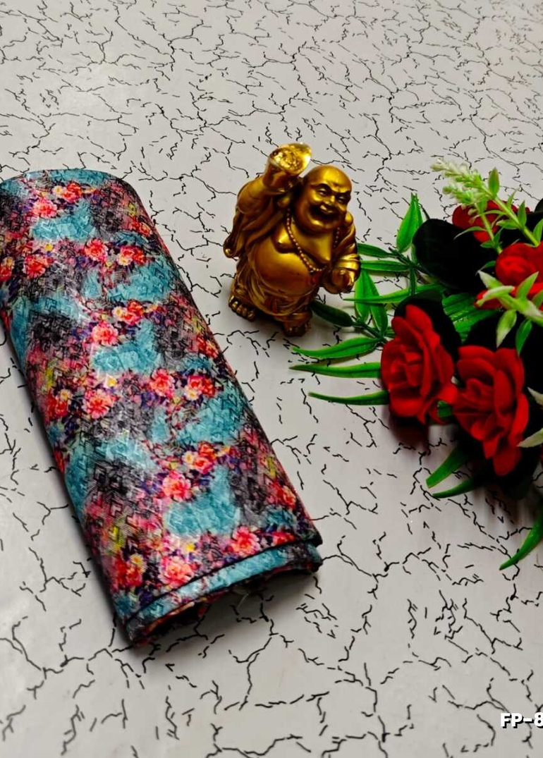 Designer Multi-Color Floral Print Blouse Fabric - BLUE SHADE