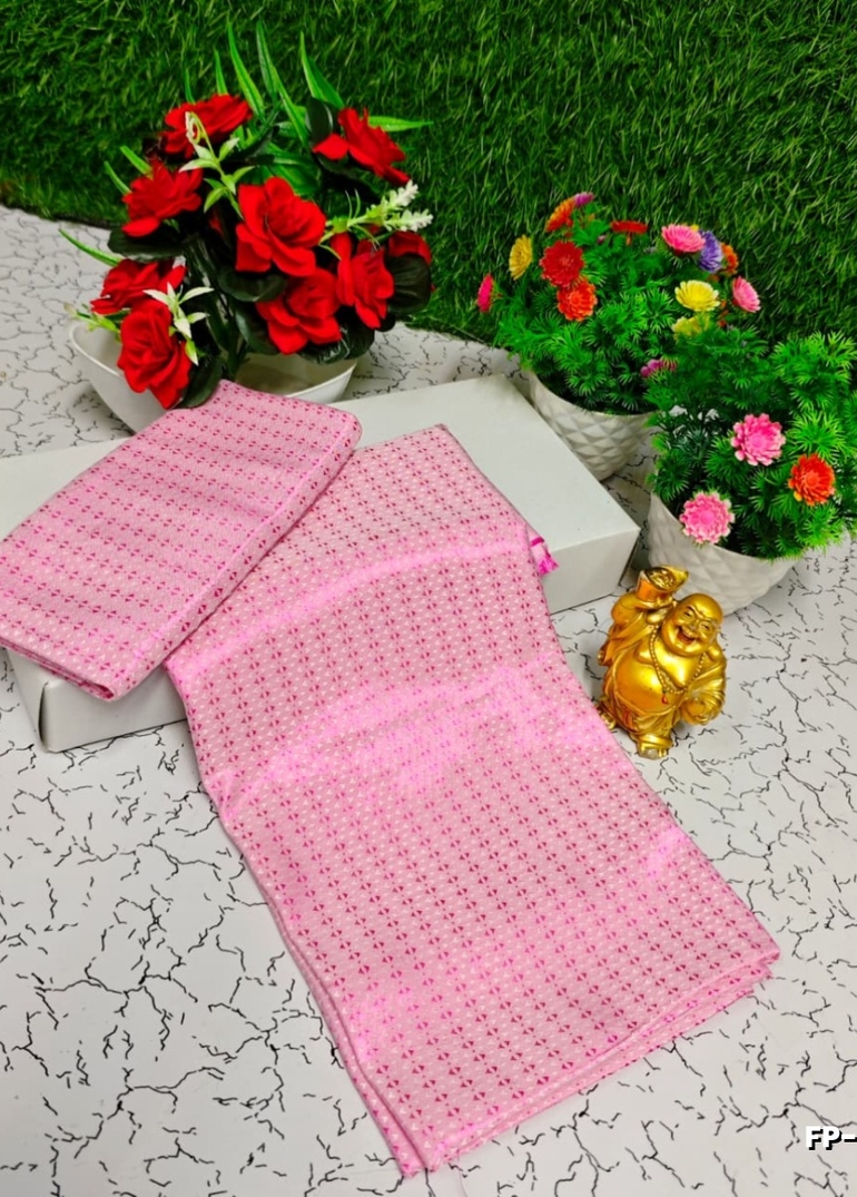 Designer Multi-Color Floral Print Blouse Fabric - BABY PINK (3)