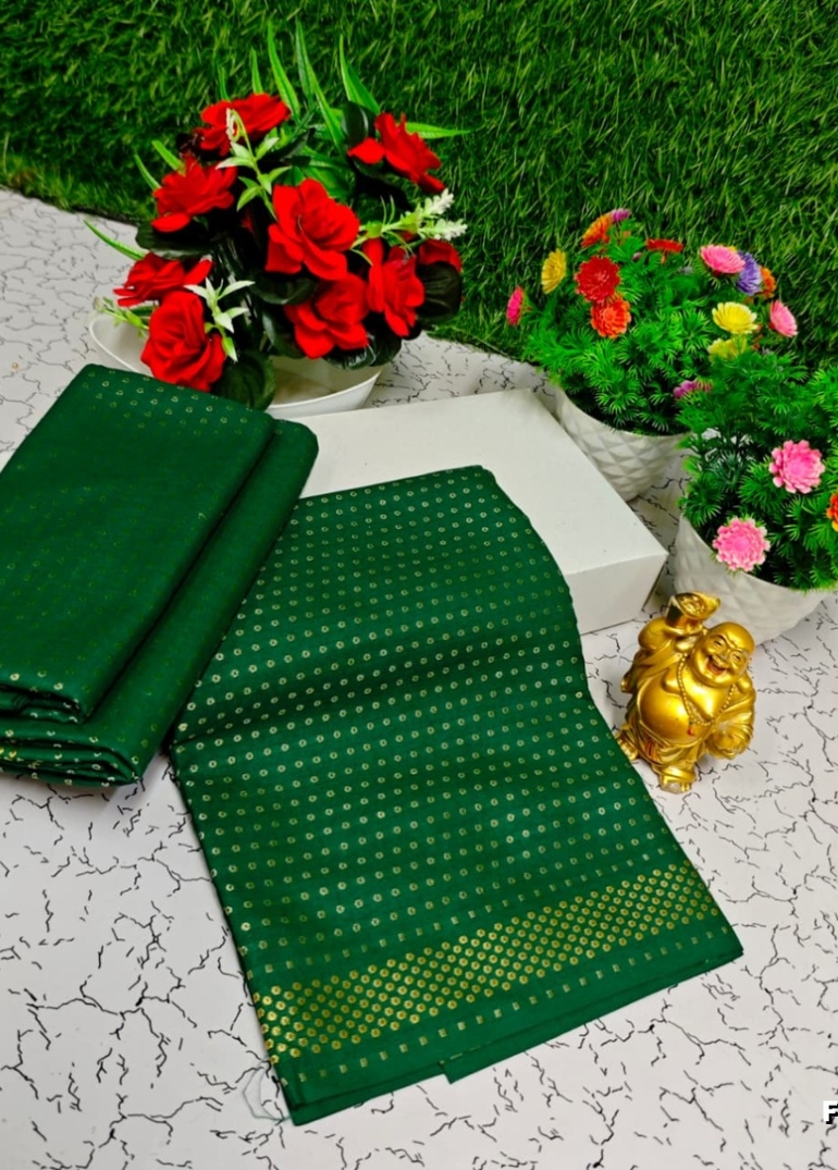 Designer Multi-Color Floral Print Blouse Fabric - BOTTLE GREEN