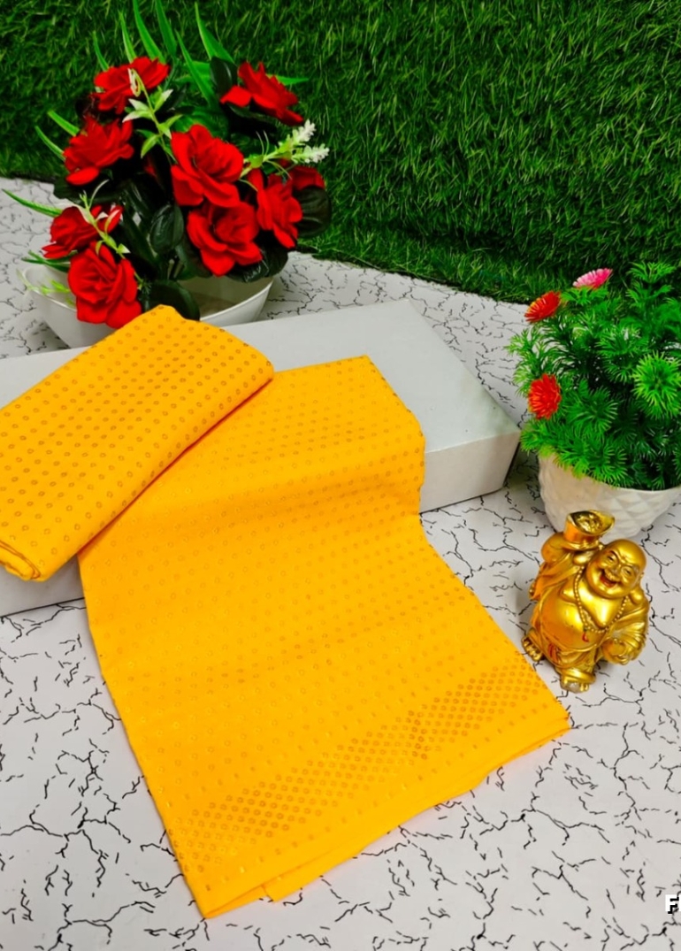 Designer Multi-Color Floral Print Blouse Fabric - YELLOW