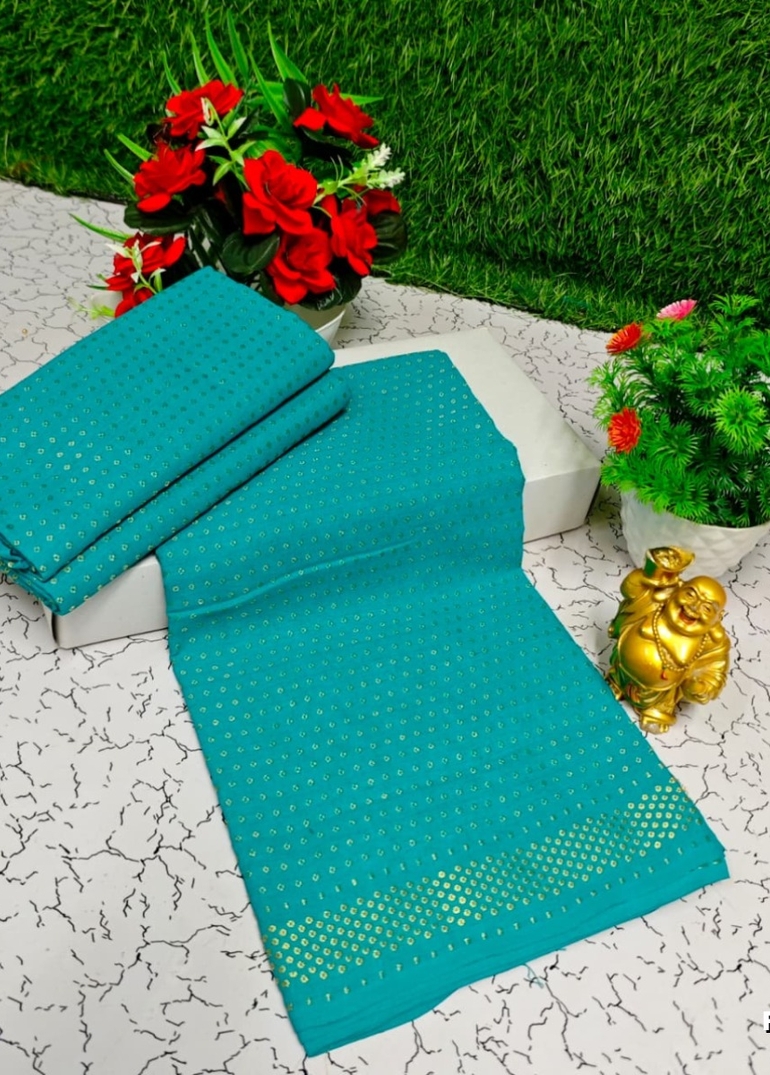 Designer Multi-Color Floral Print Blouse Fabric - TEAL COLOUR (3)