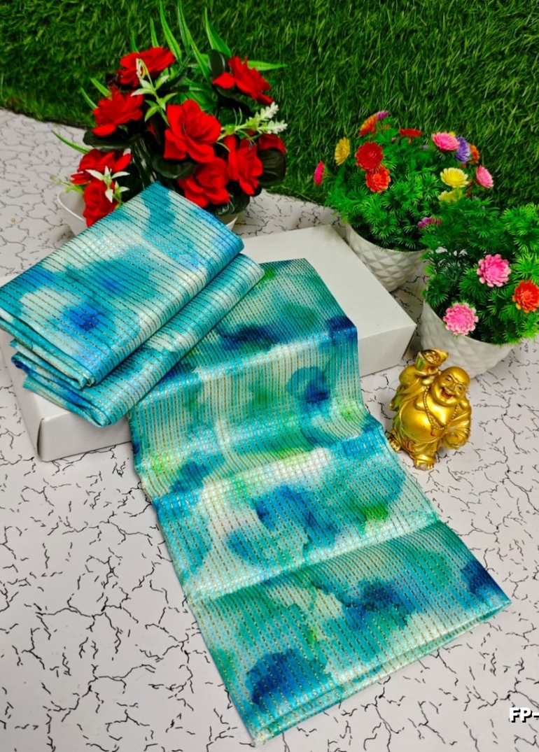 Designer Multi-Color Floral Print Blouse Fabric - BLUE SHADE (2)