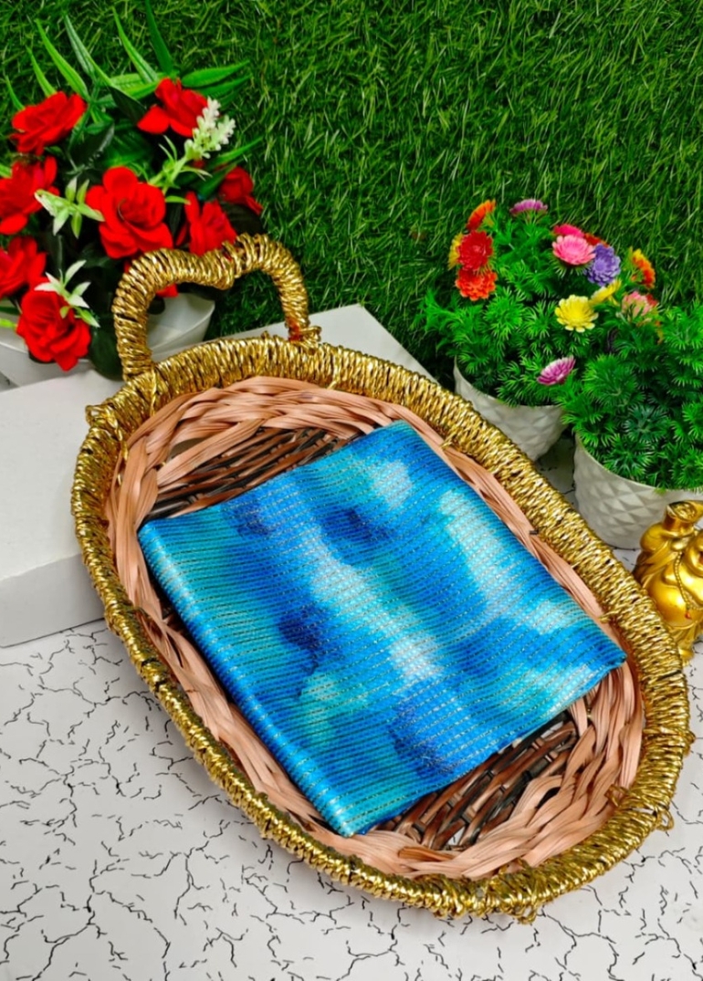 Designer Multi-Color Floral Print Blouse Fabric - BLUE COLOUR (3)