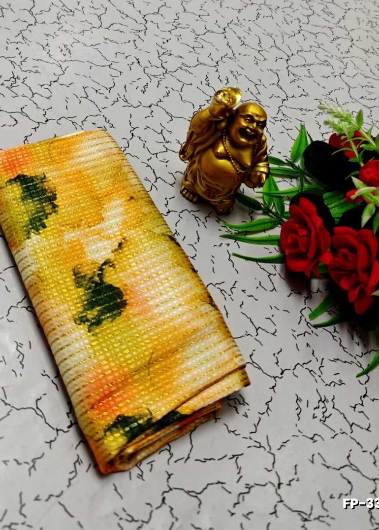 Designer Multi-Color Floral Print Blouse Fabric - LIGHT YELLOW (1)