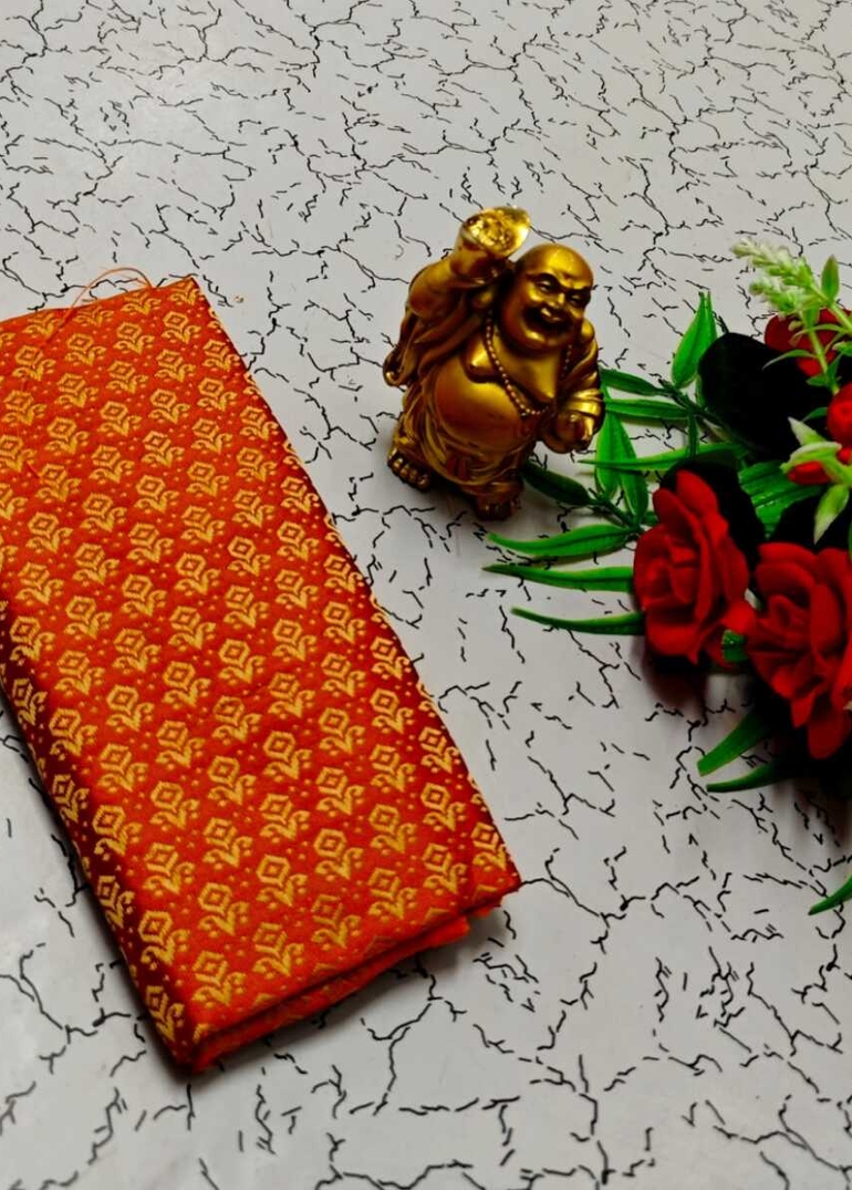 Designer Multi-Color Floral Print Blouse Fabric - ORANGE N