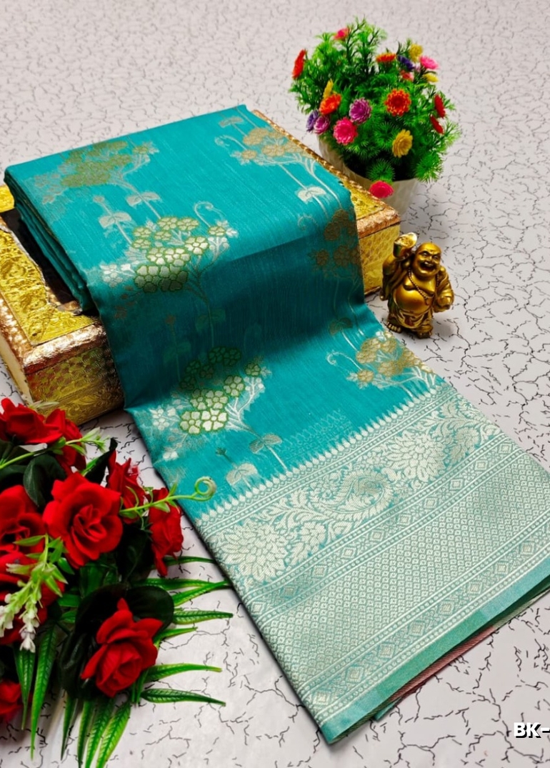 Banaras with our banarasi cotton fabric a beautiful fusion of classic artistry and breathable comfort wear saree - TEAL COLOUR