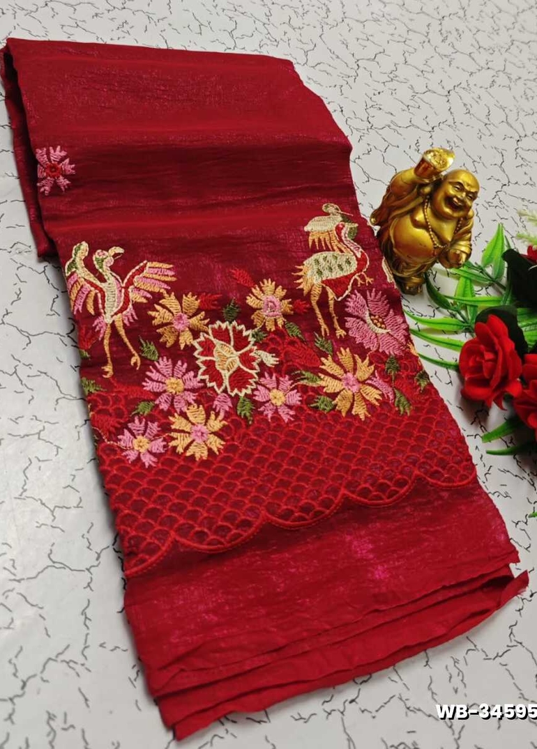 Luxurious heavy work blouse fabric with floral goldwork jaal border - ONIYAN PINK