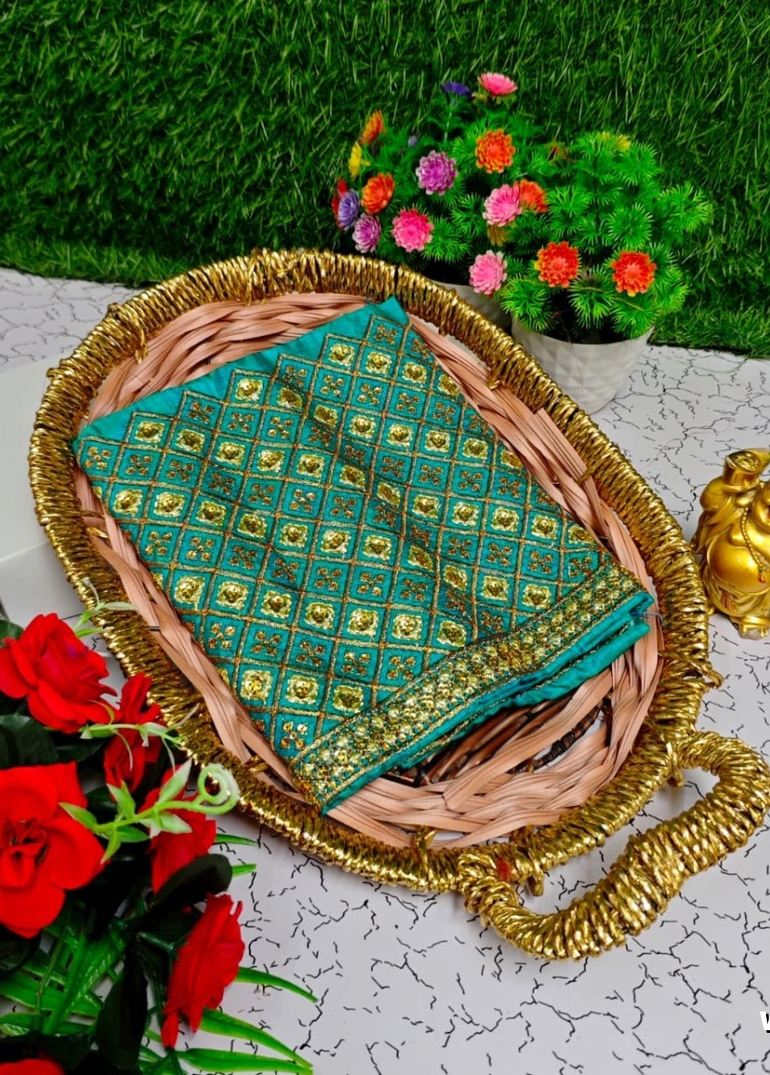 Luxurious heavy work blouse fabric with floral goldwork jaal border - REXONA (7)