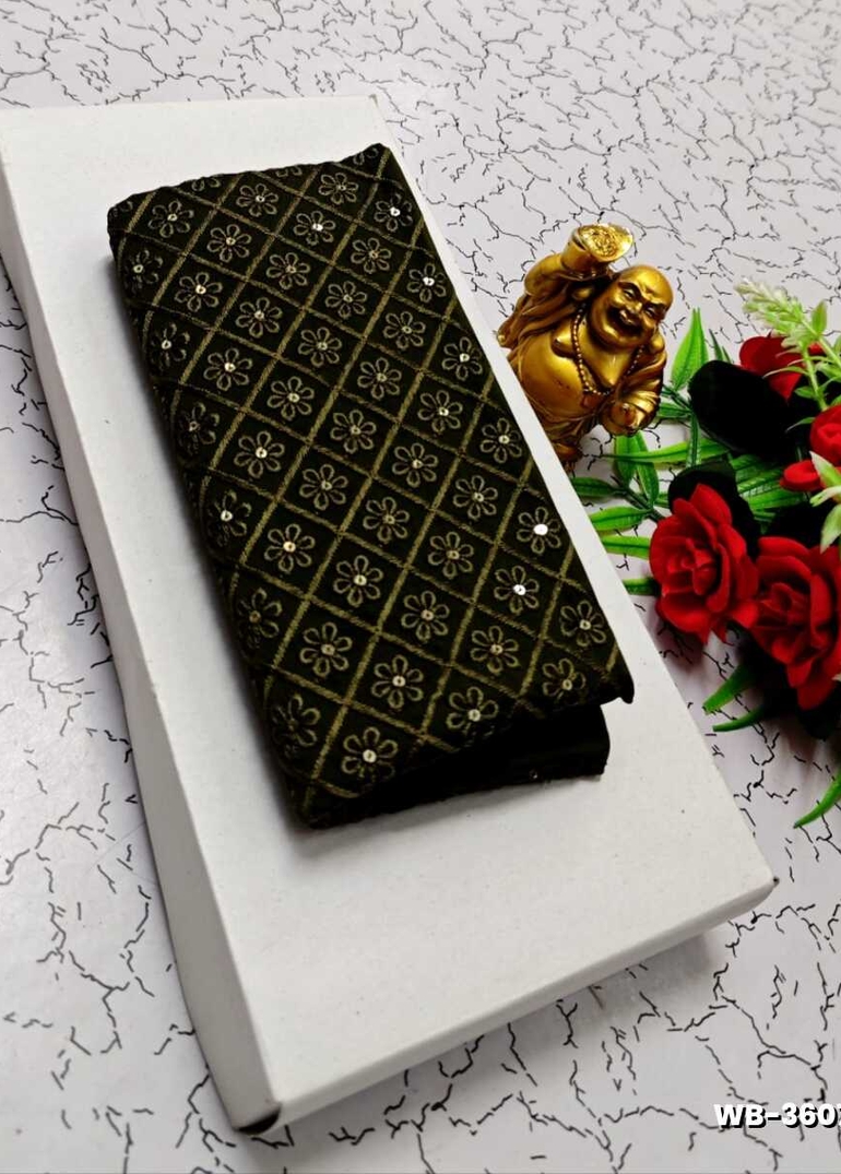 Luxurious heavy work blouse fabric with floral goldwork jaal border - MEHENDHI GREEN (1)