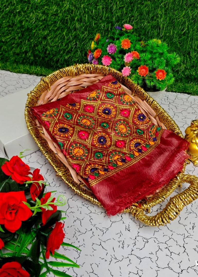 Luxurious heavy work blouse fabric with floral goldwork jaal border - CREAM COLOR