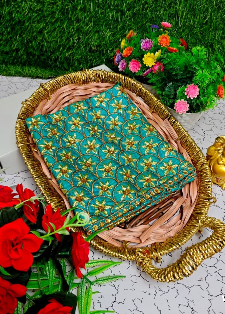 Luxurious heavy work blouse fabric with floral goldwork jaal border - REXONA (8)