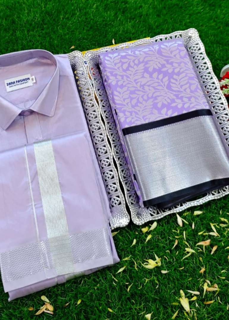 Elegant Silk Dhoti Shirt & Saree Couple Combo coordinated look for special occasions - LEVENDOR (2)