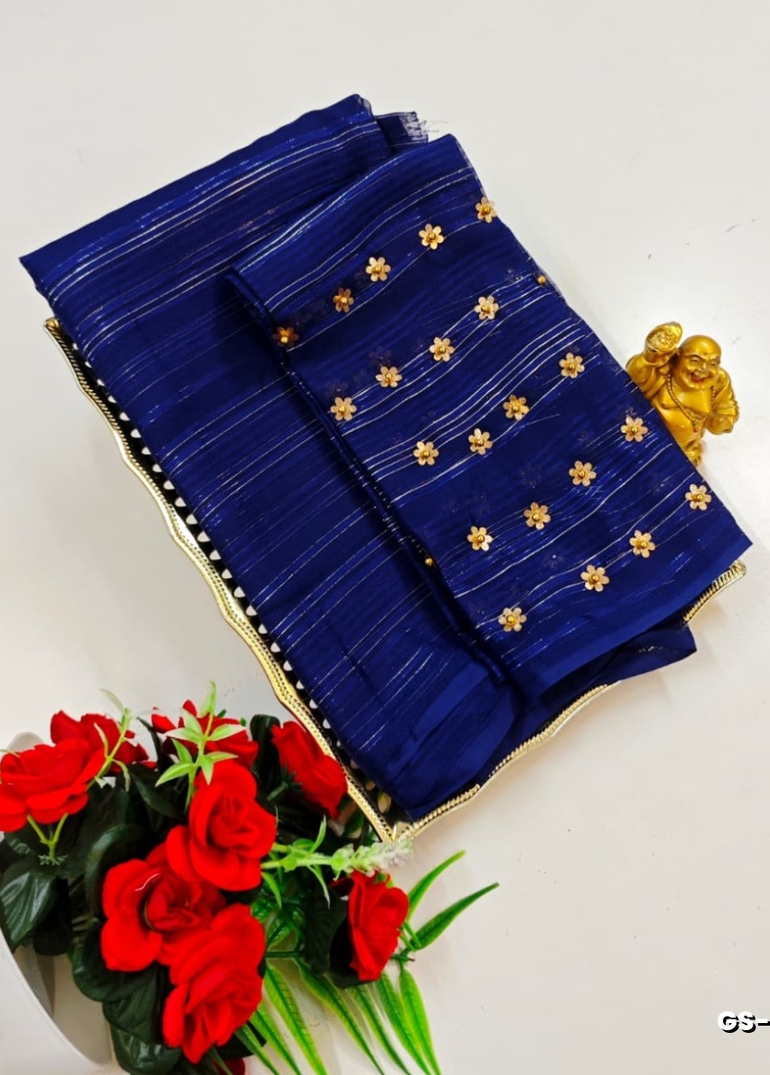 GEORGETTE FANCY SOFT SILK SAREES WITH BLOUSE MODERN FANCY ITEM SAREES - NAVY COLOUR