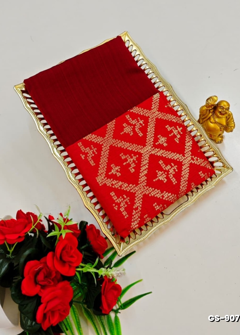 GEORGETTE FANCY SOFT SILK SAREES WITH BLOUSE MODERN FANCY ITEM SAREES - MAROON COLOR (1)