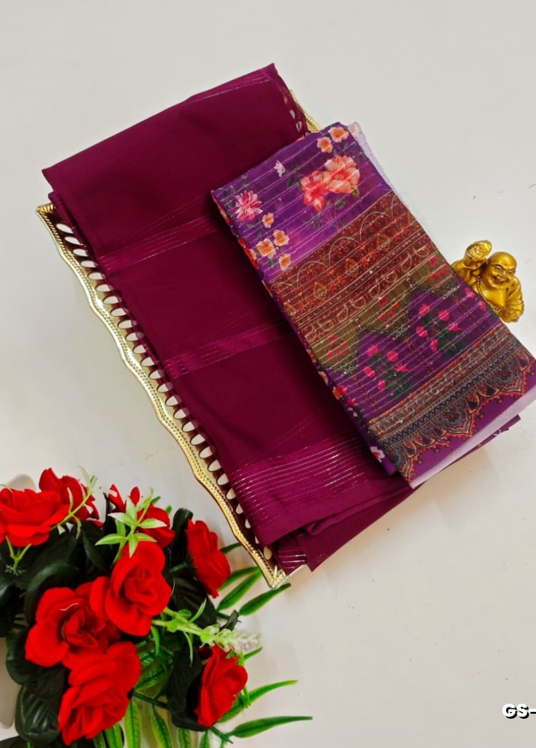 GEORGETTE FANCY SOFT SILK SAREES WITH BLOUSE MODERN FANCY ITEM SAREES - WINE COLOUR