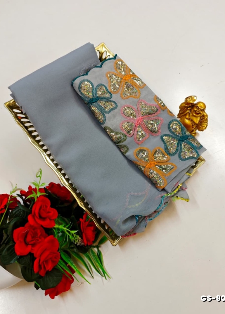 GEORGETTE FANCY SOFT SILK SAREES WITH BLOUSE MODERN FANCY ITEM SAREES - AS COLOR (1)