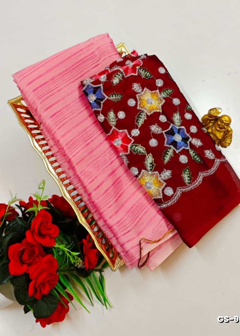 GEORGETTE FANCY SOFT SILK SAREES WITH BLOUSE MODERN FANCY ITEM SAREES - LIGHT PINK