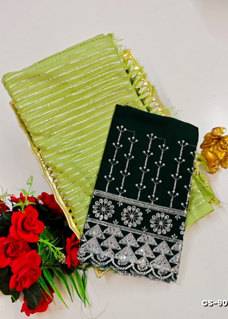 GEORGETTE FANCY SOFT SILK SAREES WITH BLOUSE MODERN FANCY ITEM SAREES - LIGHT GREEN (5)