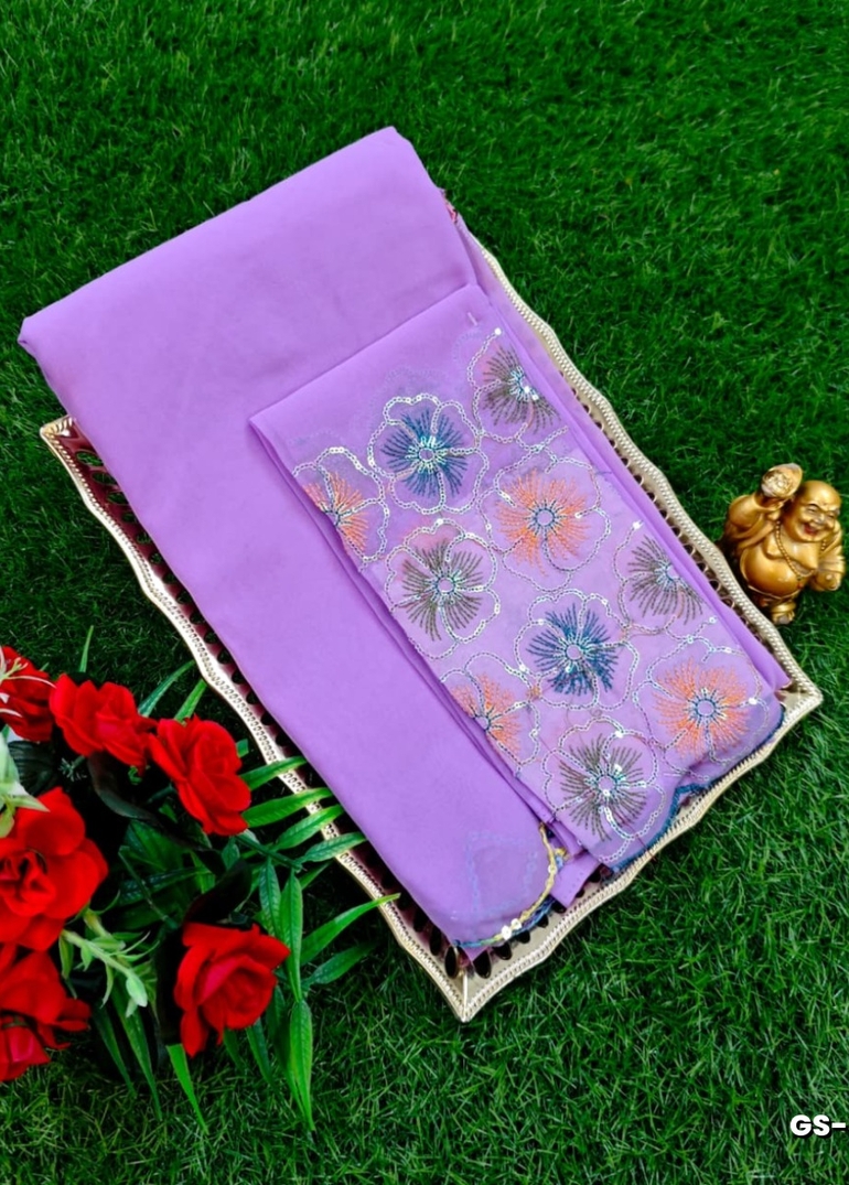 GEORGETTE FANCY SOFT SILK SAREES WITH BLOUSE MODERN FANCY ITEM SAREES - MAUVE COLOUR
