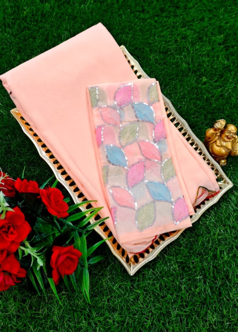 GEORGETTE FANCY SOFT SILK SAREES WITH BLOUSE MODERN FANCY ITEM SAREES - PEACH COLOUR (2)
