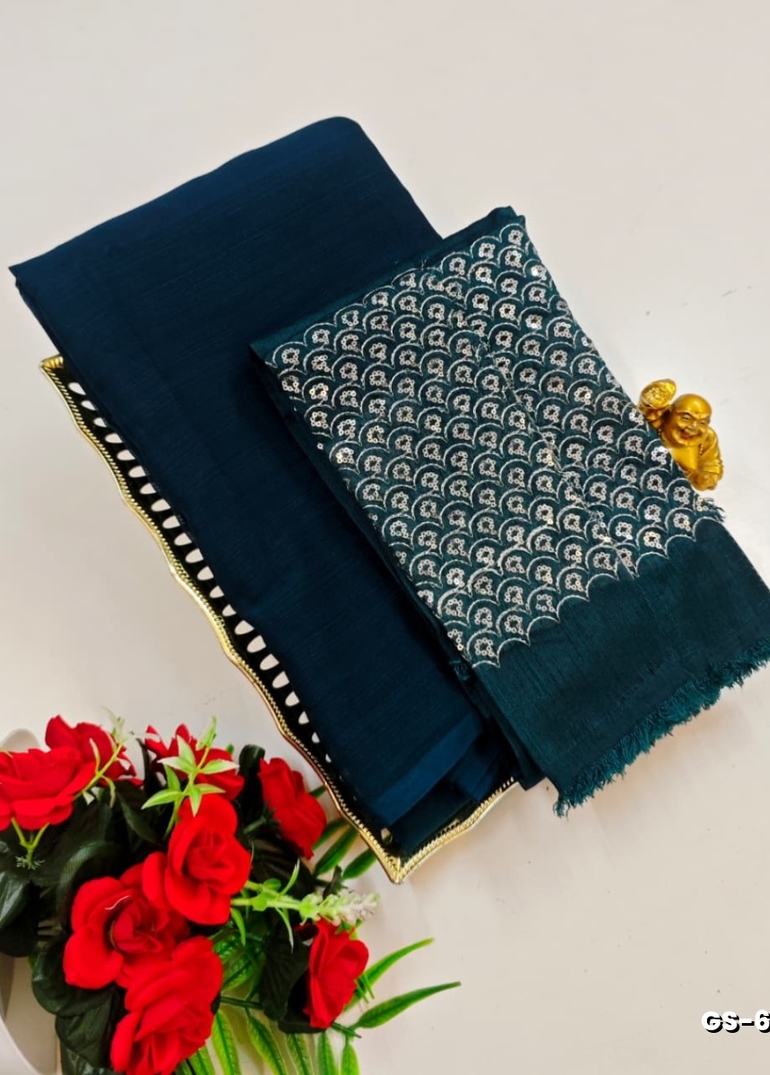 GEORGETTE FANCY SOFT SILK SAREES WITH BLOUSE MODERN FANCY ITEM SAREES - PEACKOK BLUE (5)