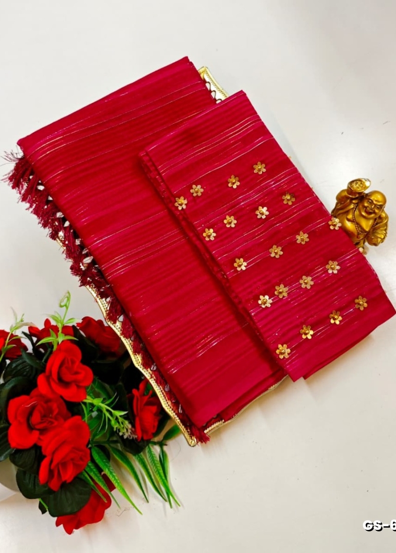 GEORGETTE FANCY SOFT SILK SAREES WITH BLOUSE MODERN FANCY ITEM SAREES - MEJANTA (4)