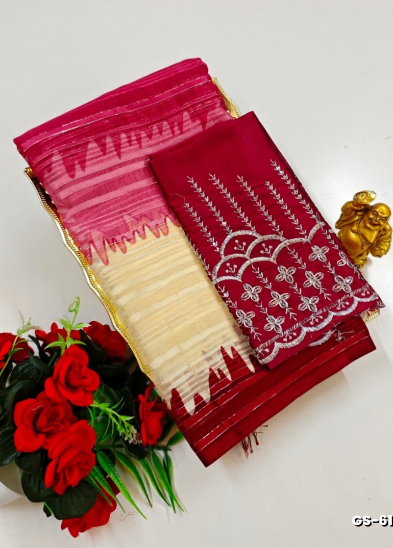 GEORGETTE FANCY SOFT SILK SAREES WITH BLOUSE MODERN FANCY ITEM SAREES - BROWN COLOUR