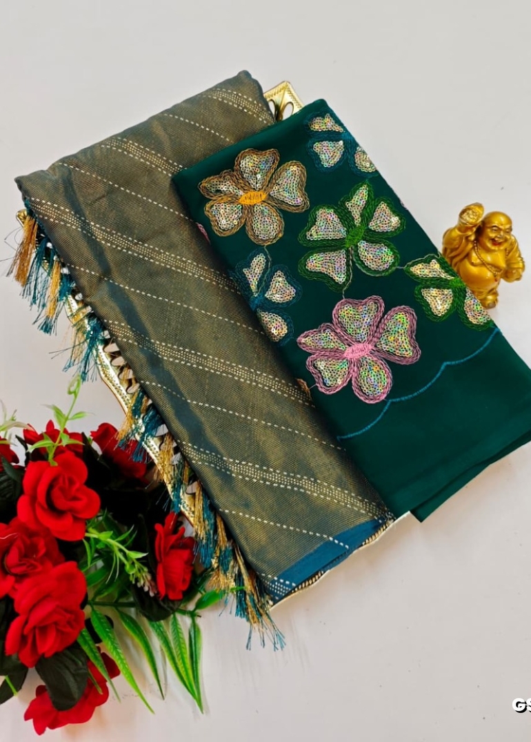 GEORGETTE FANCY SOFT SILK SAREES WITH BLOUSE MODERN FANCY ITEM SAREES - LITE TEAL