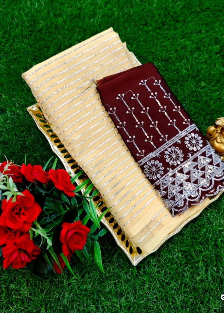 GEORGETTE FANCY SOFT SILK SAREES WITH BLOUSE MODERN FANCY ITEM SAREES - SANDLE