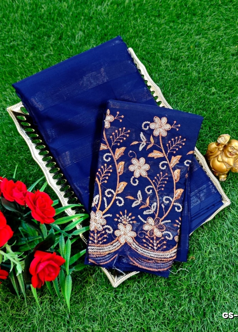 GEORGETTE FANCY SOFT SILK SAREES WITH BLOUSE MODERN FANCY ITEM SAREES - PEACKOK BLUE (6)