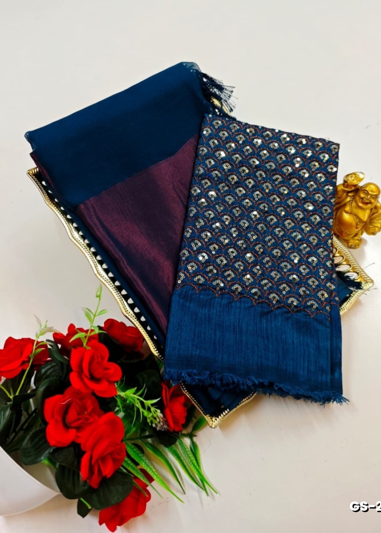 GEORGETTE FANCY SOFT SILK SAREES WITH BLOUSE MODERN FANCY ITEM SAREES - PEACOCK BLUE (2)