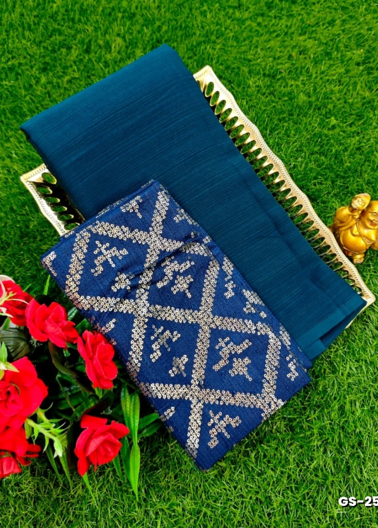 GEORGETTE FANCY SOFT SILK SAREES WITH BLOUSE MODERN FANCY ITEM SAREES - PEACOCK GREEN