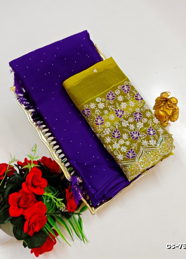GEORGETTE FANCY SOFT SILK SAREES WITH BLOUSE MODERN FANCY ITEM SAREES - BRINJAL COLOUR