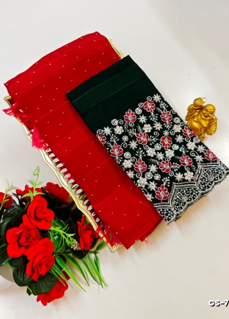 GEORGETTE FANCY SOFT SILK SAREES WITH BLOUSE MODERN FANCY ITEM SAREES - MERUN (5)