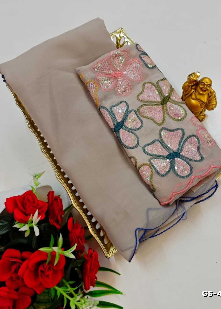 GEORGETTE FANCY SOFT SILK SAREES WITH BLOUSE MODERN FANCY ITEM SAREES - CHOCOLATE COLOR