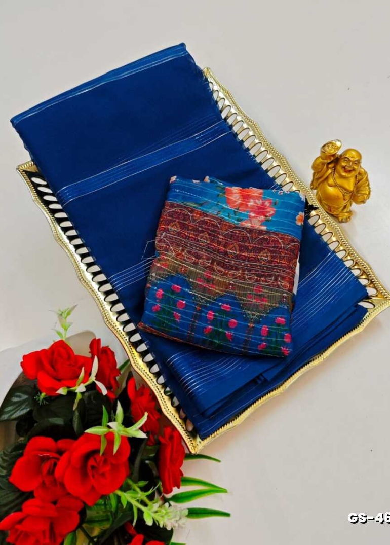 GEORGETTE FANCY SOFT SILK SAREES WITH BLOUSE MODERN FANCY ITEM SAREES - PEACOCK BLUE (3)