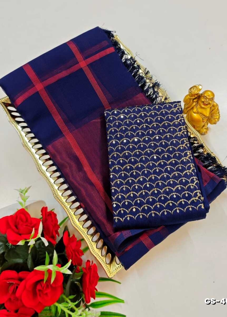 GEORGETTE FANCY SOFT SILK SAREES WITH BLOUSE MODERN FANCY ITEM SAREES - R BLUE (4)