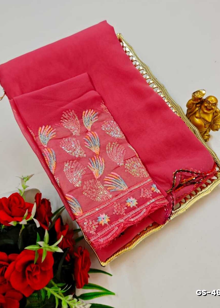 GEORGETTE FANCY SOFT SILK SAREES WITH BLOUSE MODERN FANCY ITEM SAREES - LIGHT PINK (1)