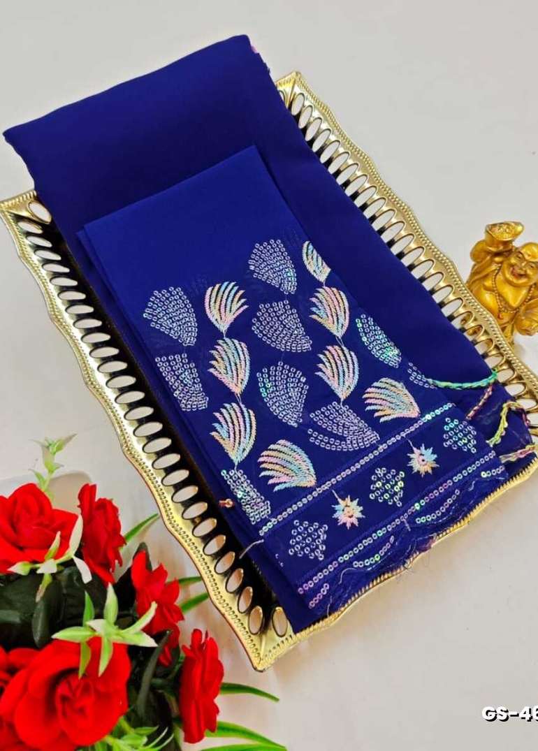 GEORGETTE FANCY SOFT SILK SAREES WITH BLOUSE MODERN FANCY ITEM SAREES - NORMAL  BLUE (2)