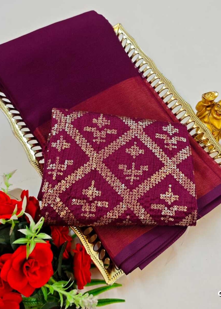 GEORGETTE FANCY SOFT SILK SAREES WITH BLOUSE MODERN FANCY ITEM SAREES - MEJANTA (5)