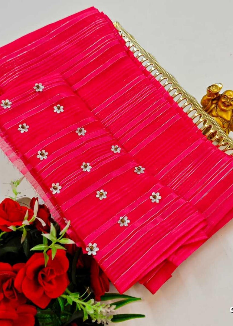 GEORGETTE FANCY SOFT SILK SAREES WITH BLOUSE MODERN FANCY ITEM SAREES - RUBY COLOUR