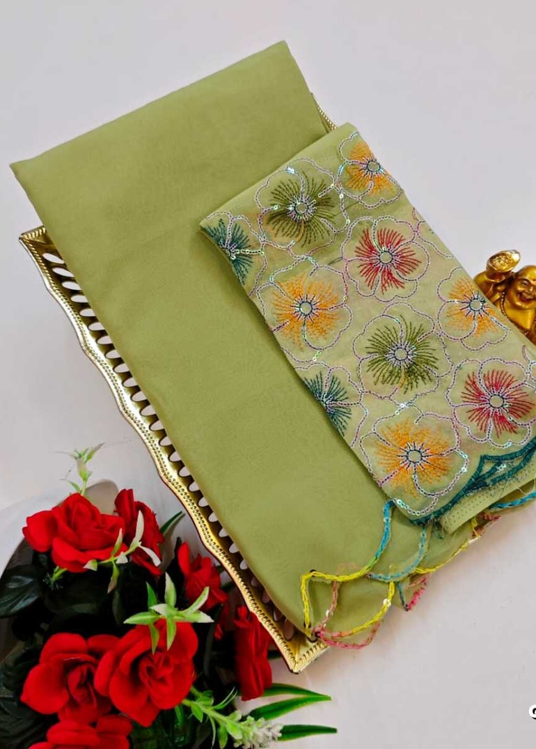 GEORGETTE FANCY SOFT SILK SAREES WITH BLOUSE MODERN FANCY ITEM SAREES - LIGHT GREEN (6)